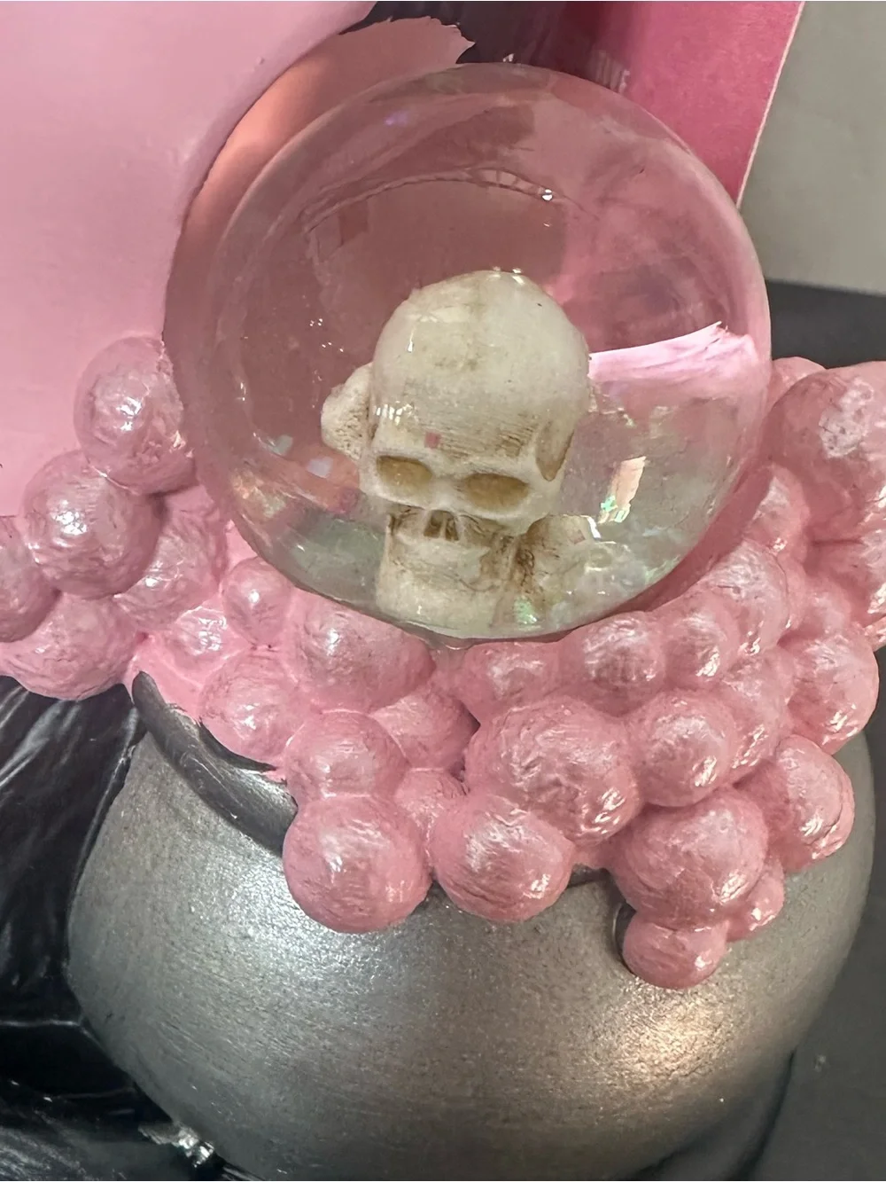 Pink & Black Cat Halloween Soap Dispenser with Skull Crystal Ball Cauldron